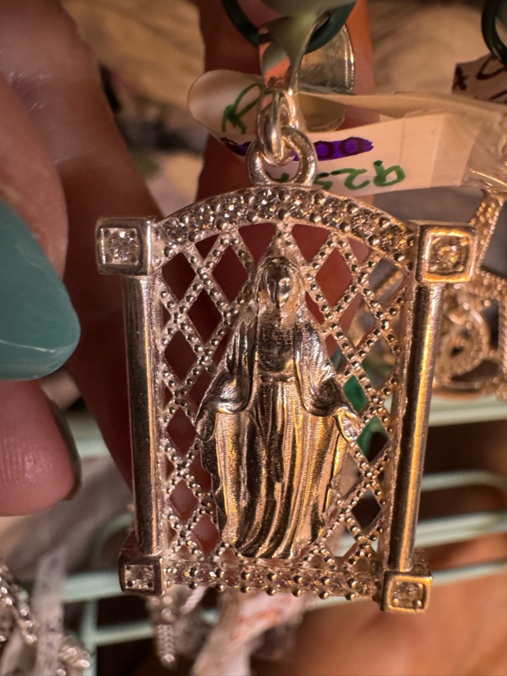 925 Italian sterling silver AAA CZ Silver Religious Pendant stamped